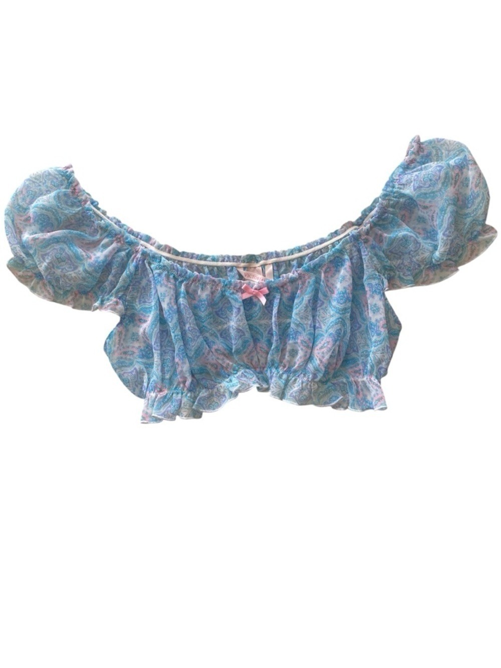 Victoria’s Secret Y2K Blue Paisley Off-Shoulder Crop milkmaid Top